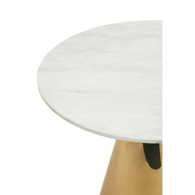 White Marble Top Round Dining Table With Gold Conical Base, Azalea