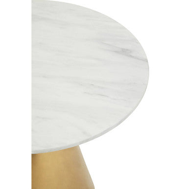 White Marble Top Round Dining Table With Gold Conical Base, Azalea