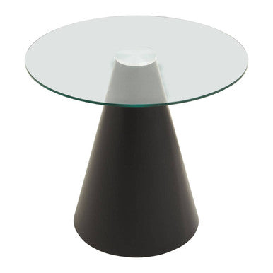 Clear Glass Round Top Dining Table With Black Conical Pedestal Base, Azalea