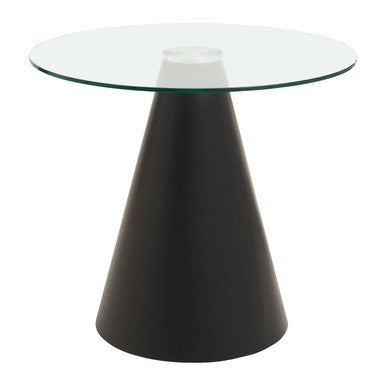 Clear Glass Round Top Dining Table With Black Conical Pedestal Base, Azalea