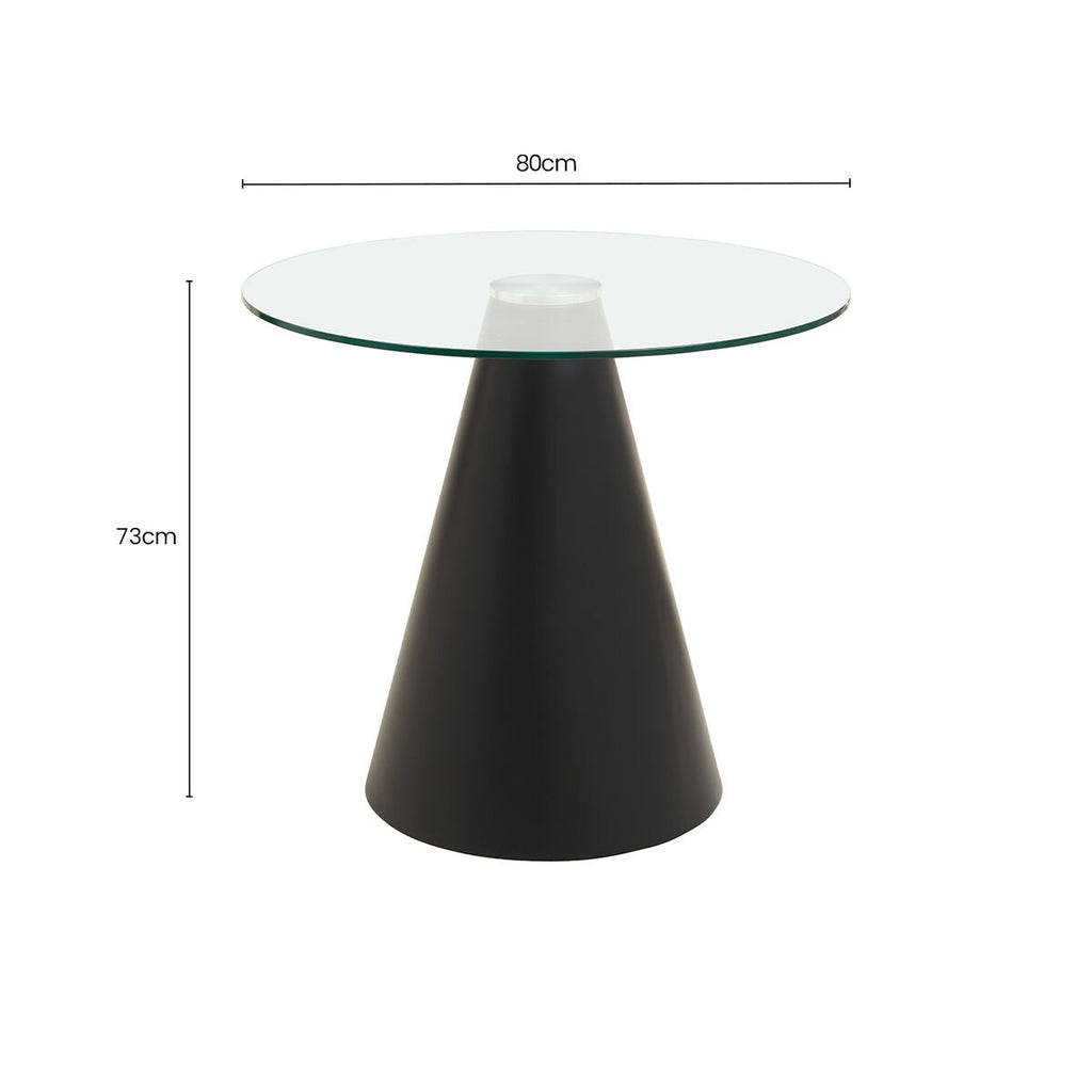 Clear Glass Round Top Dining Table With Black Conical Pedestal Base, Azalea