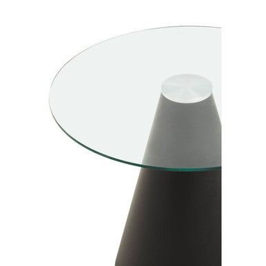Clear Glass Round Top Dining Table With Black Conical Pedestal Base, Azalea