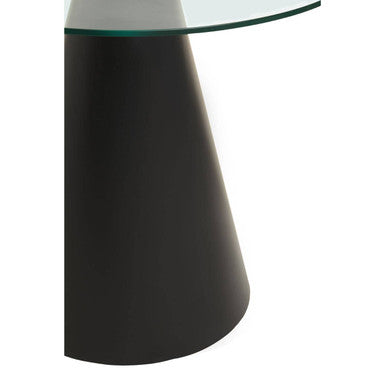 Clear Glass Round Top Dining Table With Black Conical Pedestal Base, Azalea