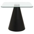 Clear Glass Square Top Dining Table With Black Conical Base, Azalea