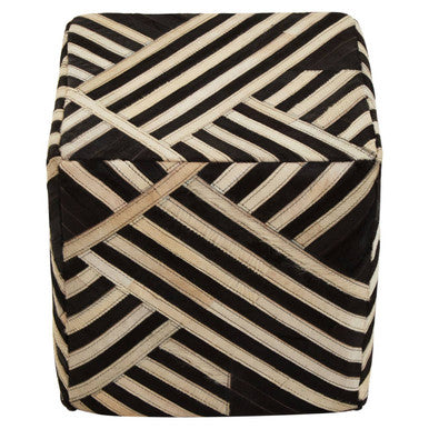 Bosie Safira Black & White Stripe Leather Pouffe