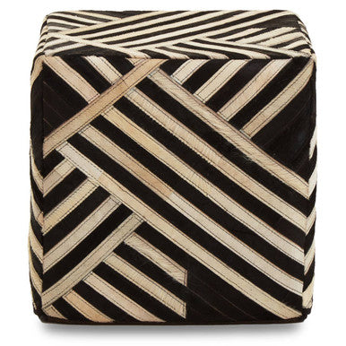 Bosie Safira Black & White Stripe Leather Pouffe