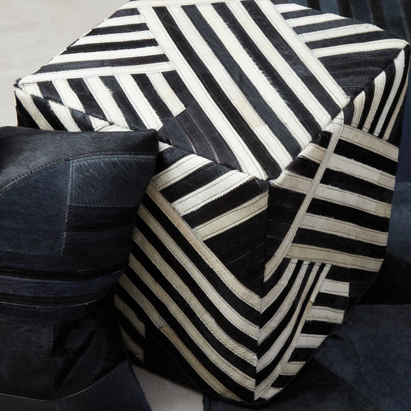 Bosie Safira Black & White Stripe Leather Pouffe