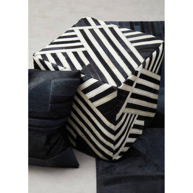 Bosie Safira Black & White Stripe Leather Pouffe
