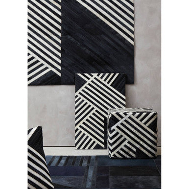 Bosie Safira Black & White Stripe Leather Pouffe