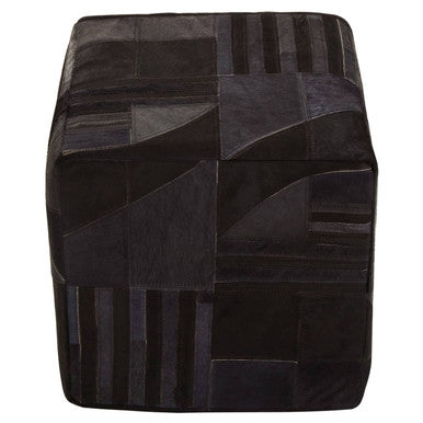 Bosie Safira Black & Grey Deco Hair On Leather Pouffe