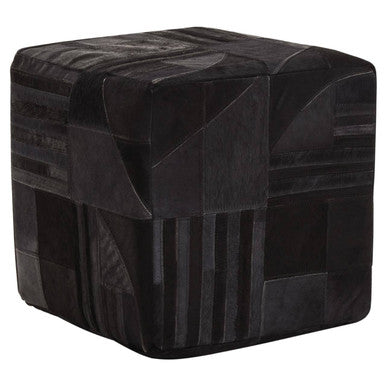 Bosie Safira Black & Grey Deco Hair On Leather Pouffe