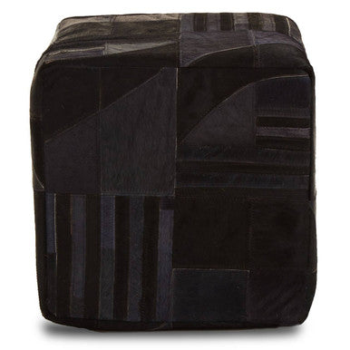 Bosie Safira Black & Grey Deco Hair On Leather Pouffe