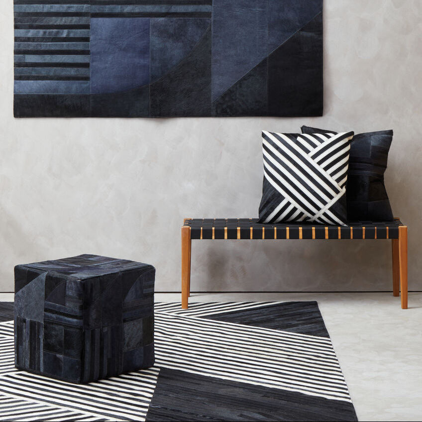 Bosie Safira Black & Grey Deco Hair On Leather Pouffe
