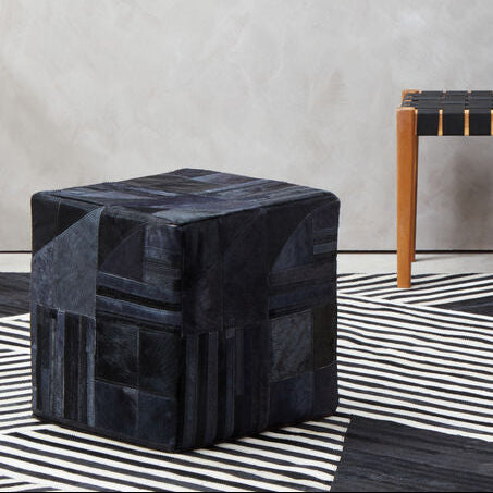 Bosie Safira Black & Grey Deco Hair On Leather Pouffe