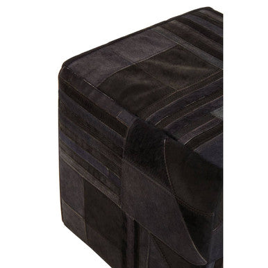 Bosie Safira Black & Grey Deco Hair On Leather Pouffe