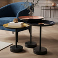 Set Of 3 Gold, Pink & Black Enamel Tray Tables With Black Iron Bases, Amira