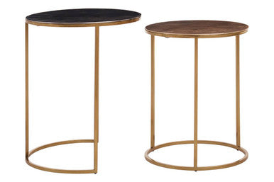 Nest Of 2 Gold & Zinc Side Tables With Luxe Gold Steel Frames, Amira