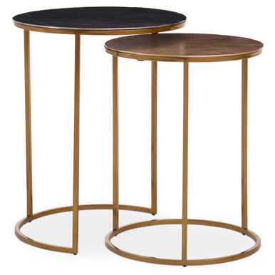 Nest Of 2 Gold & Zinc Side Tables With Luxe Gold Steel Frames, Amira