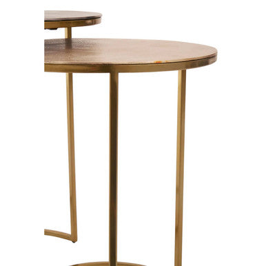 Nest Of 2 Gold & Zinc Side Tables With Luxe Gold Steel Frames, Amira