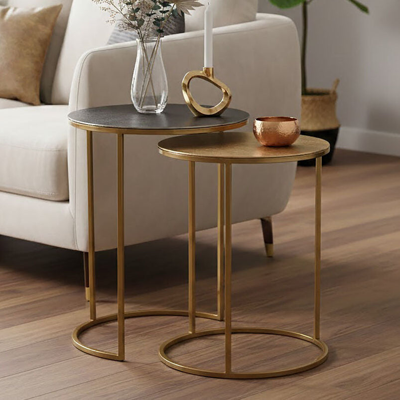 Nest Of 2 Gold & Zinc Side Tables With Luxe Gold Steel Frames, Amira