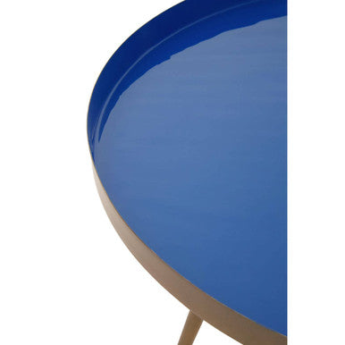 Blue Enamel Nest Of Two Side Tables With Gold Metal Frame, Amira