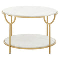 Two-Tier White Marble Top Side Table With Gold Iron Frame, Pali