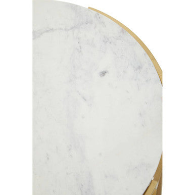 Two-Tier White Marble Top Side Table With Gold Iron Frame, Pali
