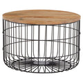 Natural Wood Top Side Table With Black Metal Cage Base, Pali