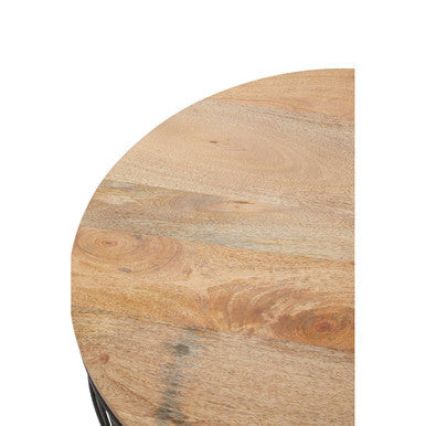 Natural Wood Top Side Table With Black Metal Cage Base, Pali