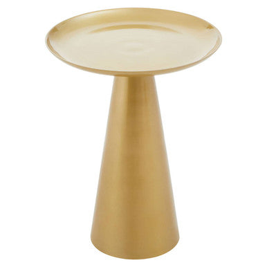 Gold Aluminium Round Side Table With Pedestal Base & Raised Edge Top, Pali
