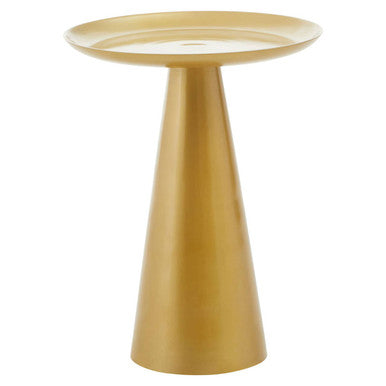 Gold Aluminium Round Side Table With Pedestal Base & Raised Edge Top, Pali