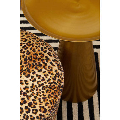 Gold Aluminium Round Side Table With Pedestal Base & Raised Edge Top, Pali