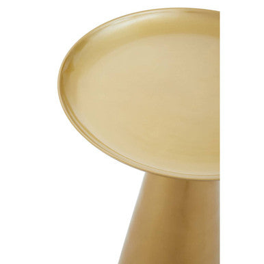 Gold Aluminium Round Side Table With Pedestal Base & Raised Edge Top, Pali