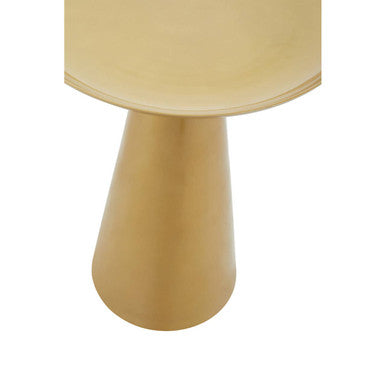 Gold Aluminium Round Side Table With Pedestal Base & Raised Edge Top, Pali
