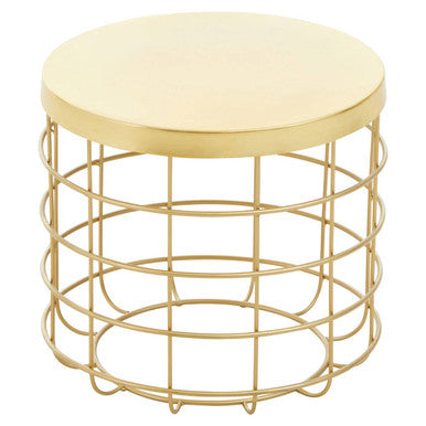 Gold Iron Round Top Side Table With Caged Base, Pali