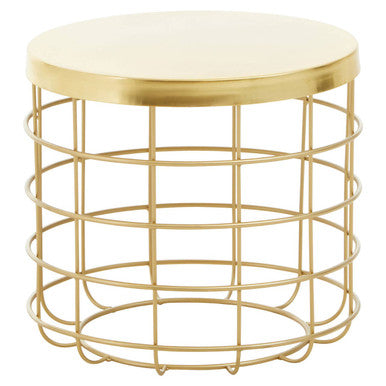 Gold Iron Round Top Side Table With Caged Base, Pali