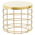 Gold Iron Round Top Side Table With Caged Base, Pali
