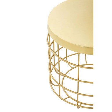 Gold Iron Round Top Side Table With Caged Base, Pali