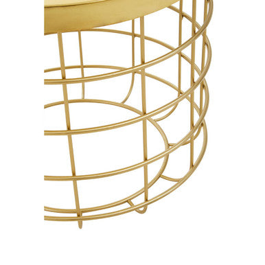 Gold Iron Round Top Side Table With Caged Base, Pali