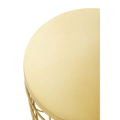 Gold Iron Round Top Side Table With Caged Base, Pali