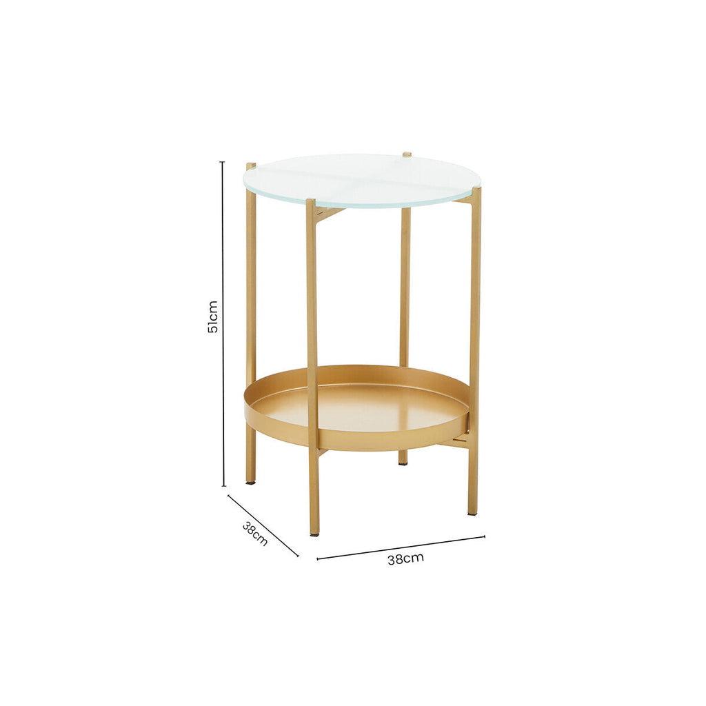 Gold Iron Two-Tier Side Table With Glass Top & Lower Shelf, Pali