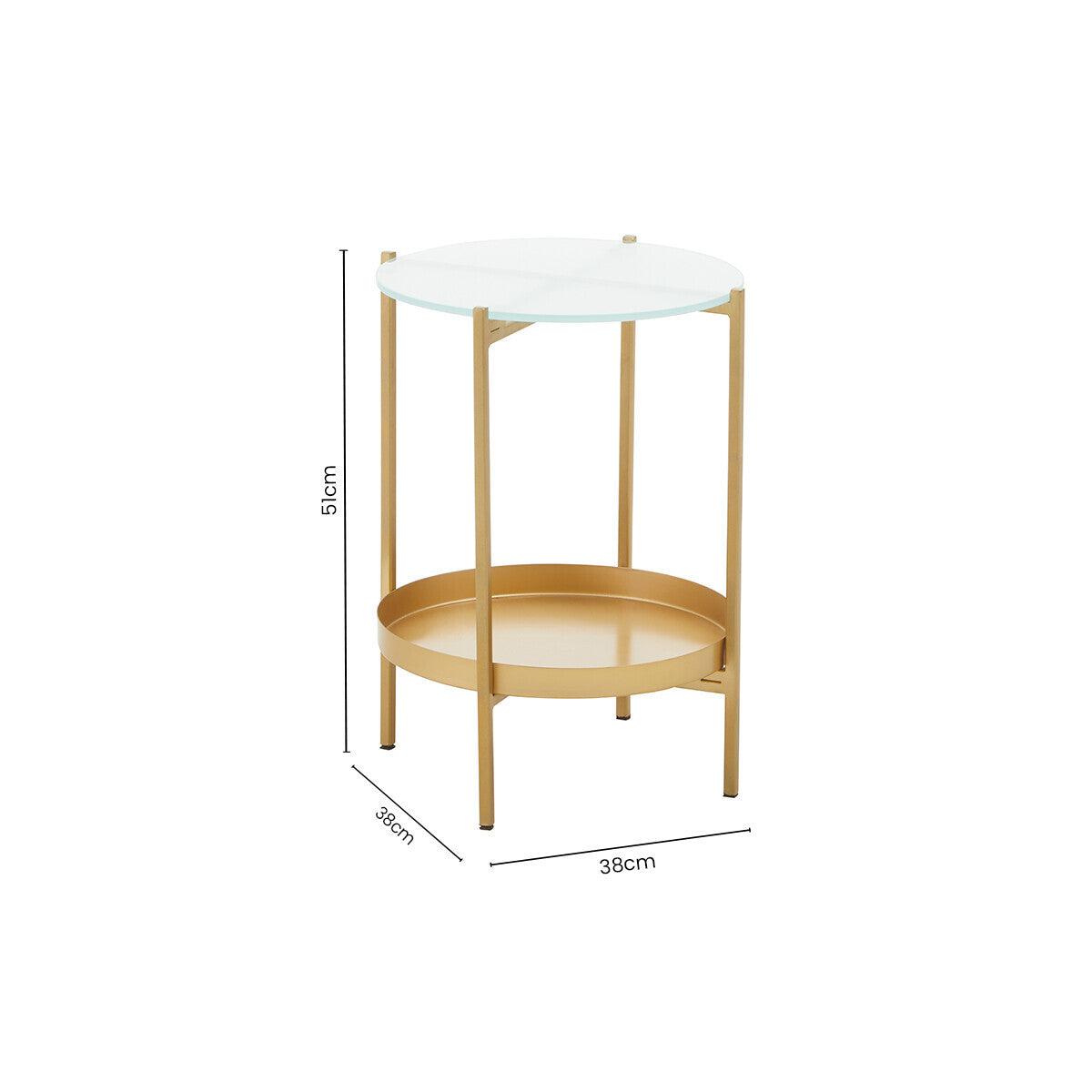 Gold Iron Two-Tier Side Table With Glass Top & Lower Shelf, Pali