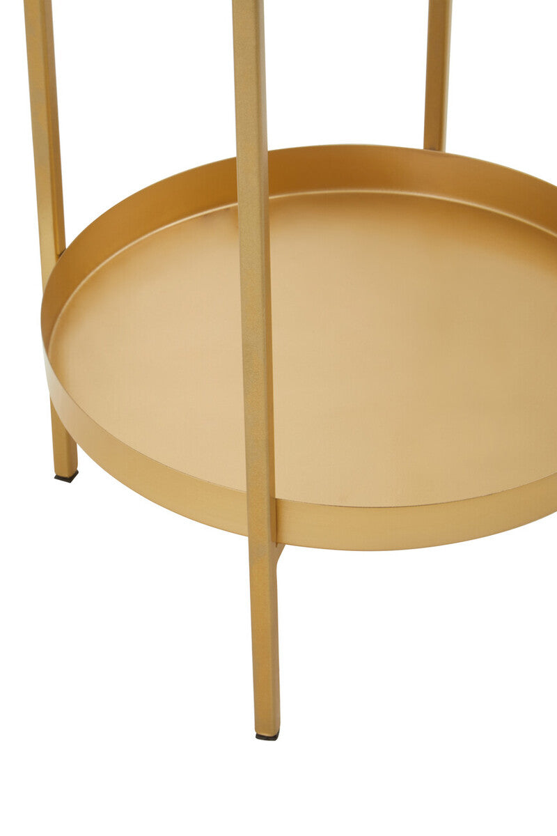 Gold Iron Two-Tier Side Table With Glass Top & Lower Shelf, Pali