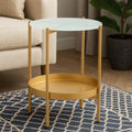 Gold Iron Two-Tier Side Table With Glass Top & Lower Shelf, Pali
