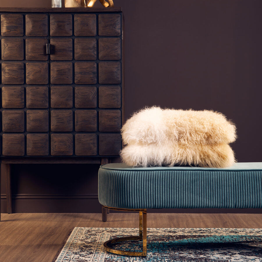 Zamora Green Velvet Ottoman Bench With Gold Legs