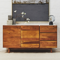 Myan 3 Drawer Acacia Wood White Marble Sideboard