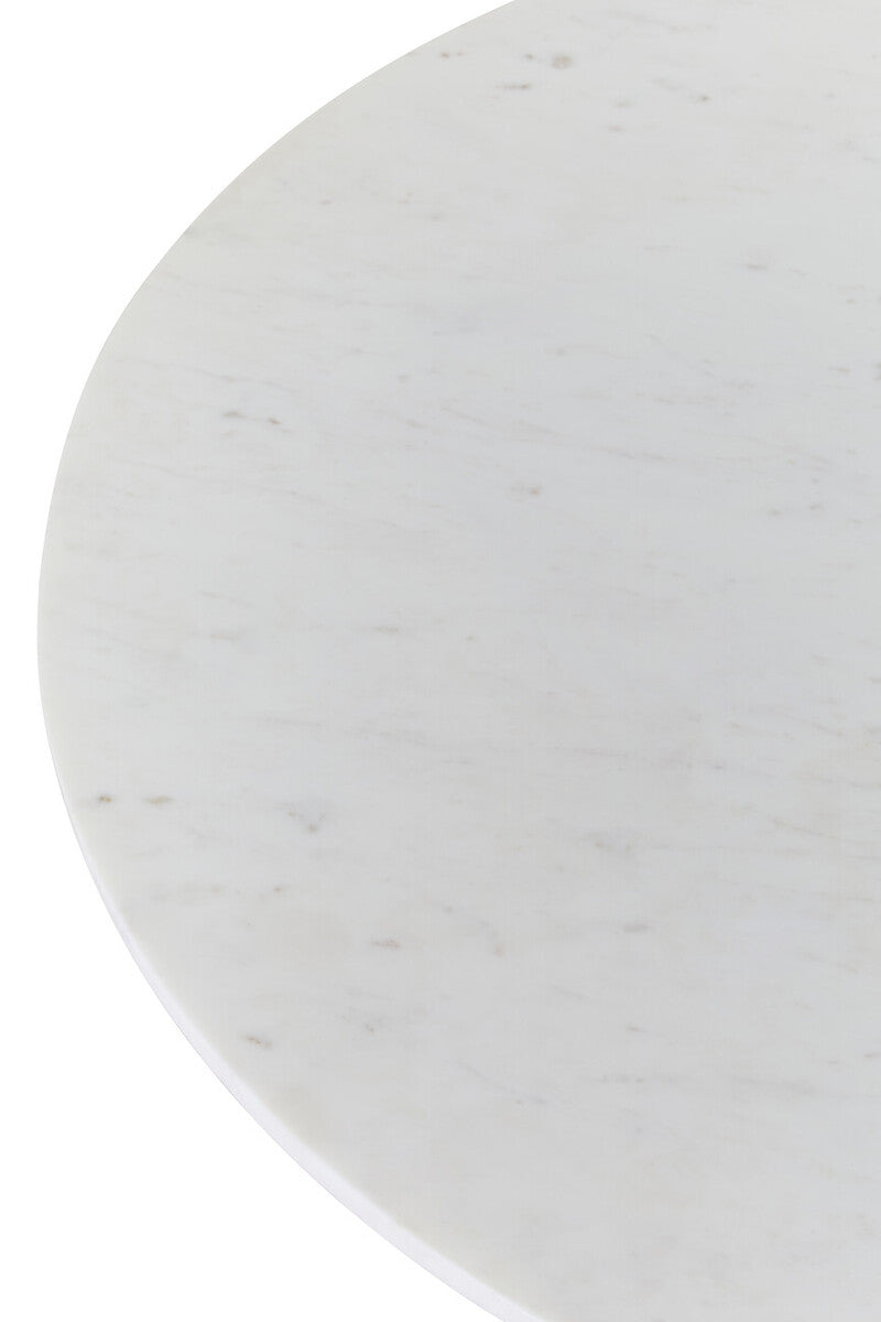 White Marble Round Top Coffee Table With Acacia Wood Legs, Myan