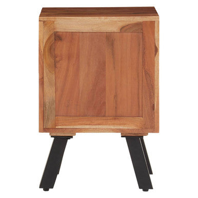 Natural Acacia Wood 3-Drawer Side Table With Black Metal Legs & Handles, Nashik