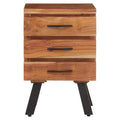 Natural Acacia Wood 3-Drawer Side Table With Black Metal Legs & Handles, Nashik