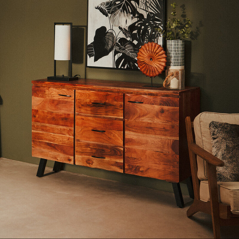 Nashik Large Acacia Acacia Wood Black Industrial Sideboard